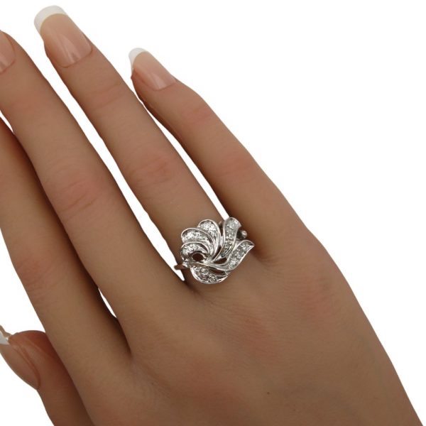 Retro .24 ctw Diamond Ring in 14K White Gold hand