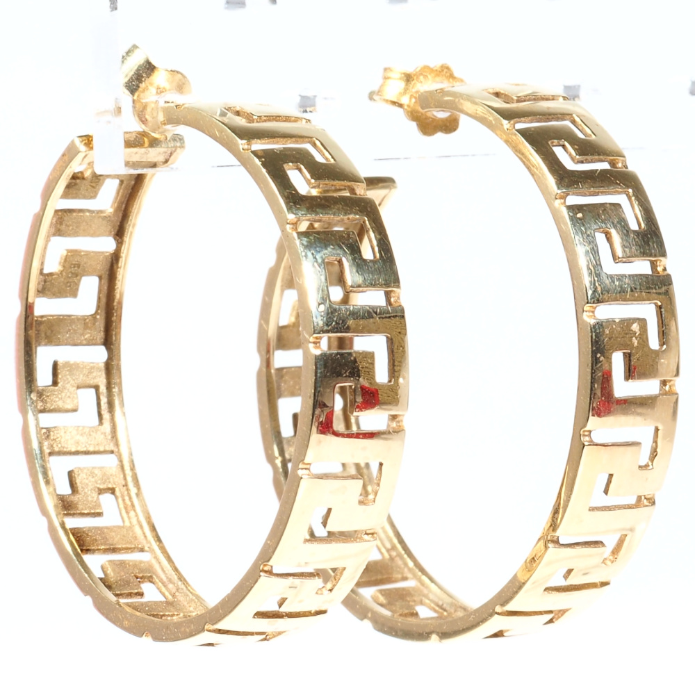 Greek Key Hoop Earrings in 14K Yellow Gold
