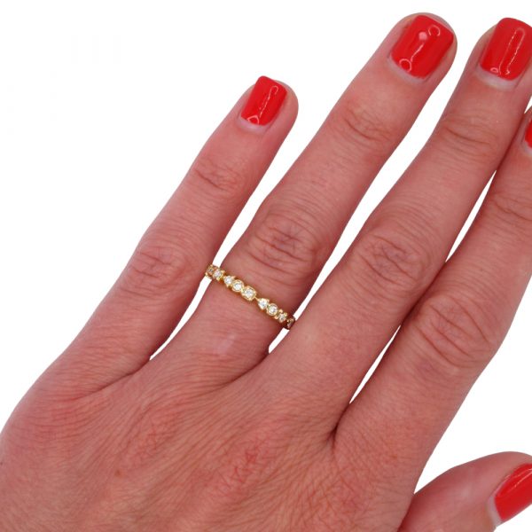 Patterned Yellow Gold Diamond Stack Band Hand