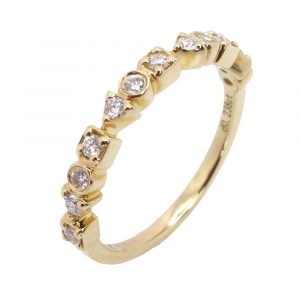 Patterned Yellow Gold Diamond Stack Band Side