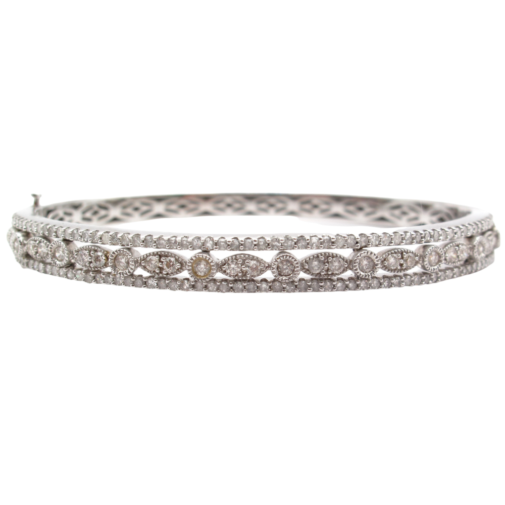 Triple Row Diamond Bangle Bracelet 14k White Gold 1.98 ctw