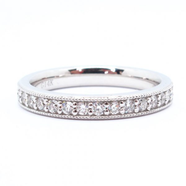 Milgrain Diamond Wedding Band Front