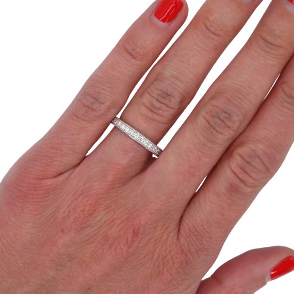 Milgrain Diamond Wedding Band Hand