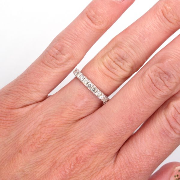 1 Carat Diamond Eternity Band French Set White Gold Hand