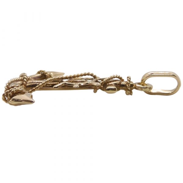 Anchor & Ship Wheel With Rope Pendant 14k Yellow Gold Side