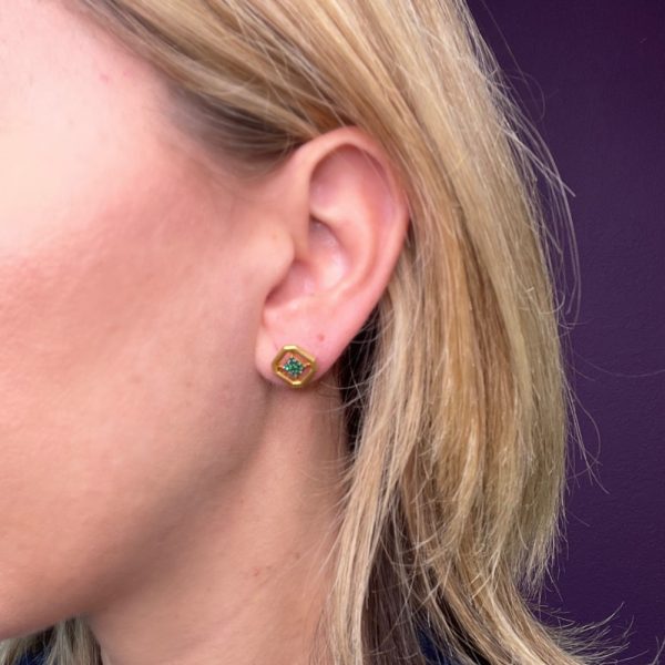 Katerina Marmagioli Ancient Emerald Gold Earrings Worn 2