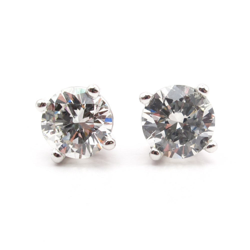 Round Brilliant Diamond Stud Earrings 1.48 ctw White Gold