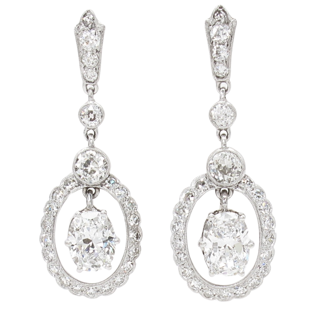1900’s 4.53ctw Diamond Edwardian Earrings Platinum GIA