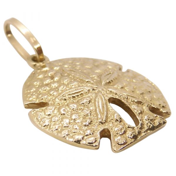 Detailed Sand Dollar Pendant Charm 14k Yellow Gold Angle