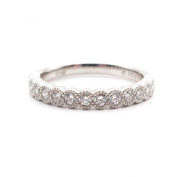 Half Carat Round Diamond Bezel Stack Band White Gold