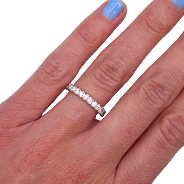 Half Carat Round Diamond Bezel Stack Band White Gold Hand