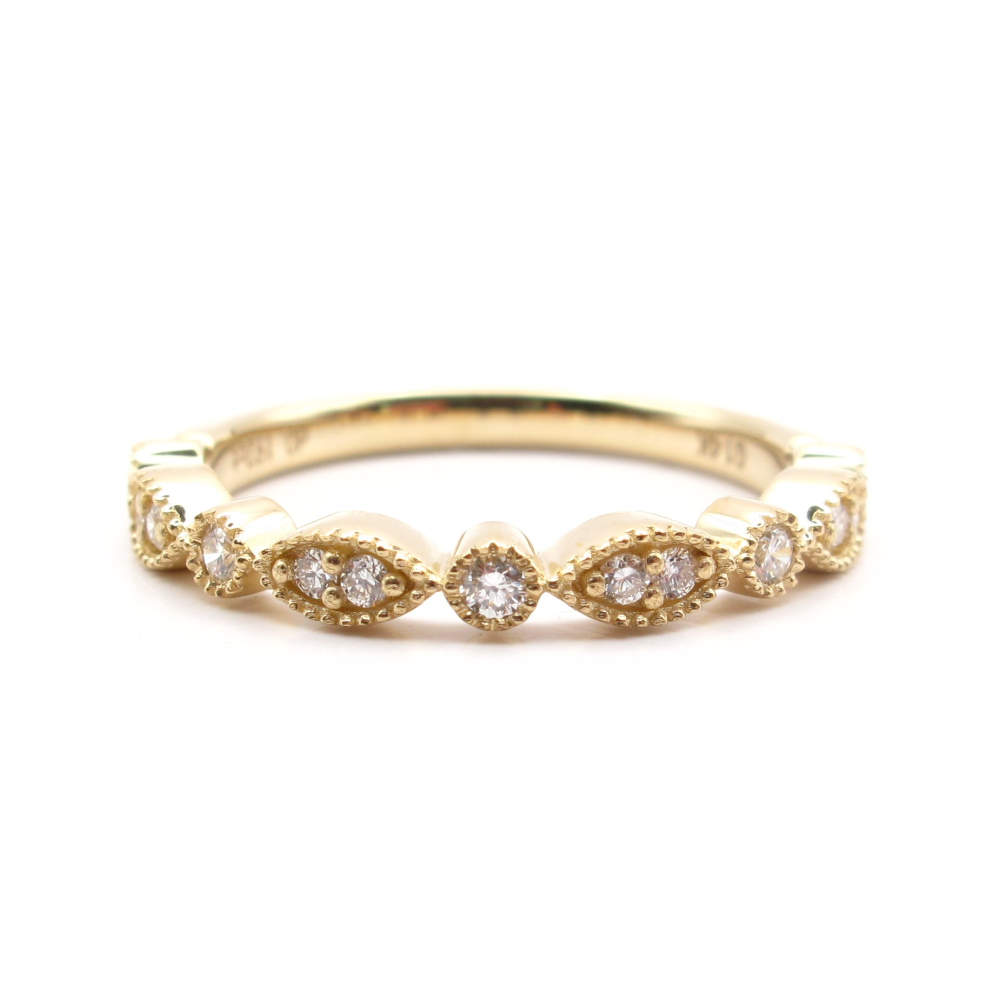 Scalloped Diamond Milgrain Wedding Band Stackable .19 ctw 14k Yellow Gold