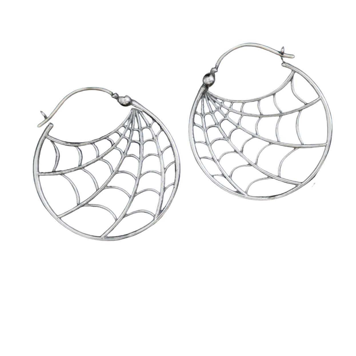 Spider Web Hoop Earrings Sterling