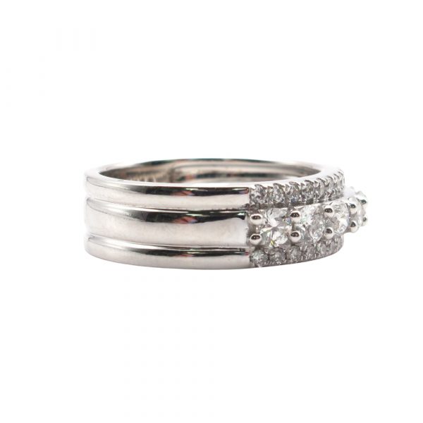 Triple Diamond Band Stack Look White Gold Side