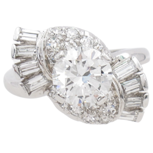 1950's 2ctw Diamond Mid Century Engagement Ring Platinum GIA front