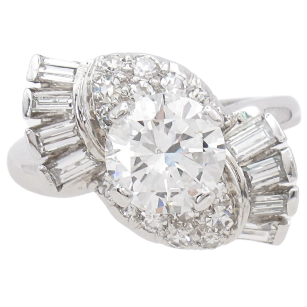1950’s 2ctw Diamond Mid Century Engagement Ring Platinum GIA