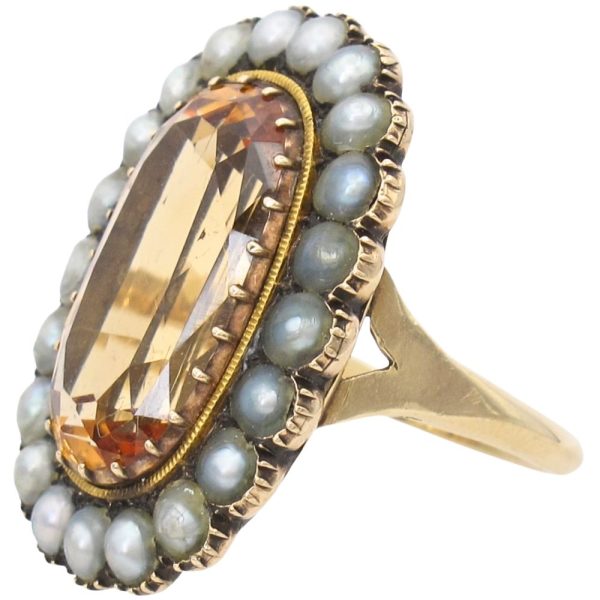 8.38ctw Imperial Topaz Edwardian Ring 14K GIA Angled view
