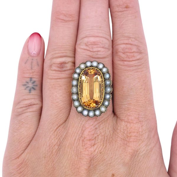 8.38ctw Imperial Topaz Edwardian Ring 14K GIA Modeled