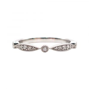 Diamond Milgrain Scallop Stack Band White Gold