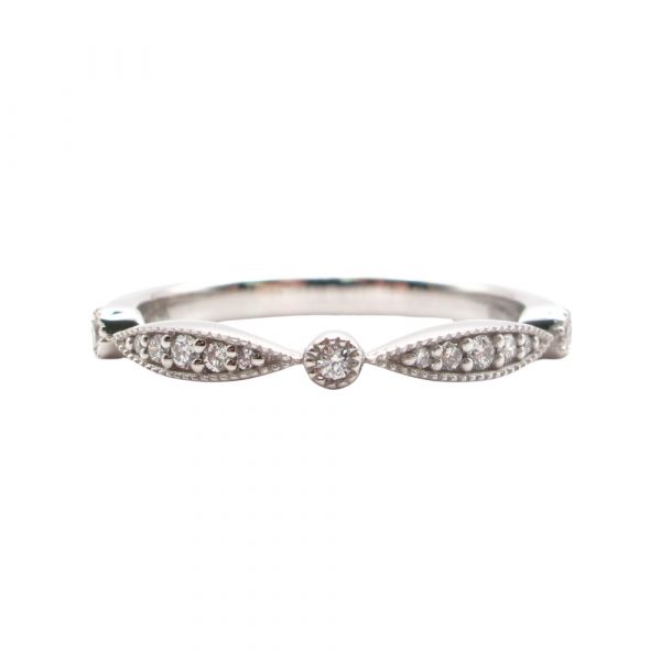 Diamond Milgrain Scallop Stack Band White Gold