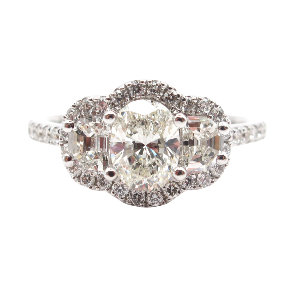 1.44 ctw Oval and Halo Moon Diamond Halo Engagement Ring 14k White Gold