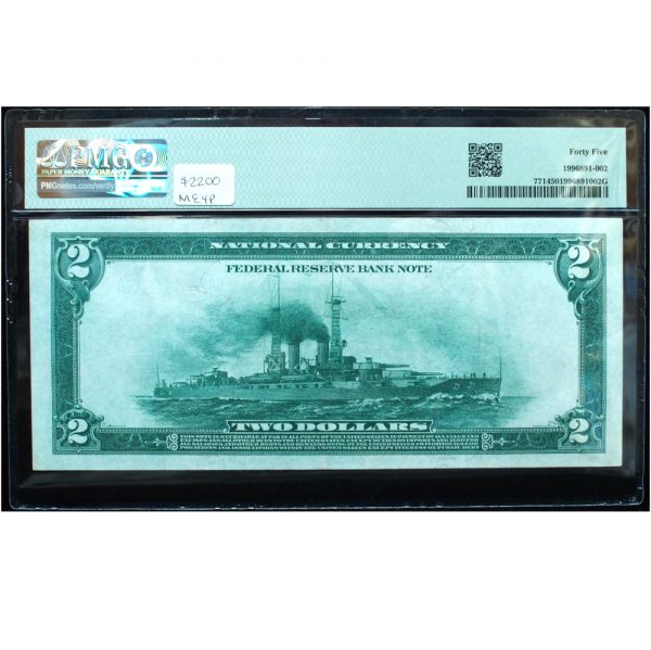 1918 $2 Battleship National St. Louis PMG 45 Extra Fine (Looks UNC)