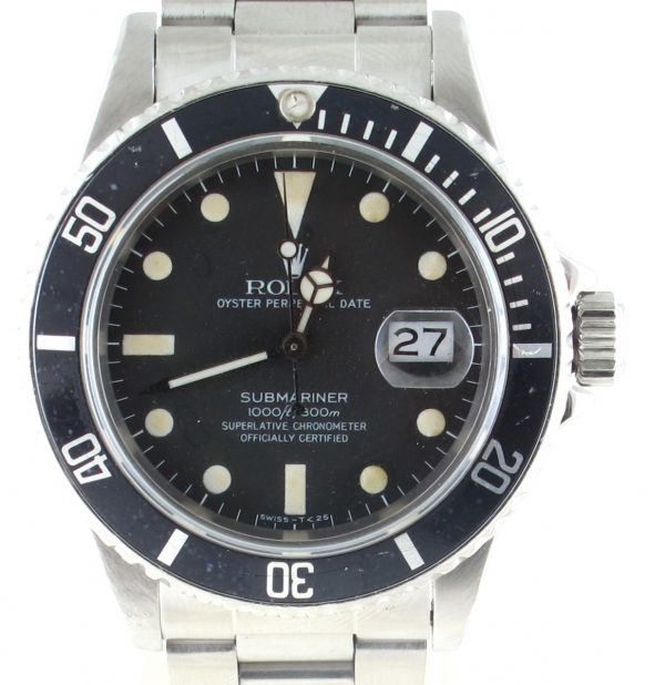 Pre-Owned Rolex Submariner (1982) 16800 40MM Watch With Black Matte Dial And Black Bezel With Oyster Band Model #16800 Front Close