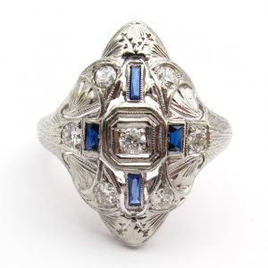Edwardian Sapphire Diamond Navette Ring