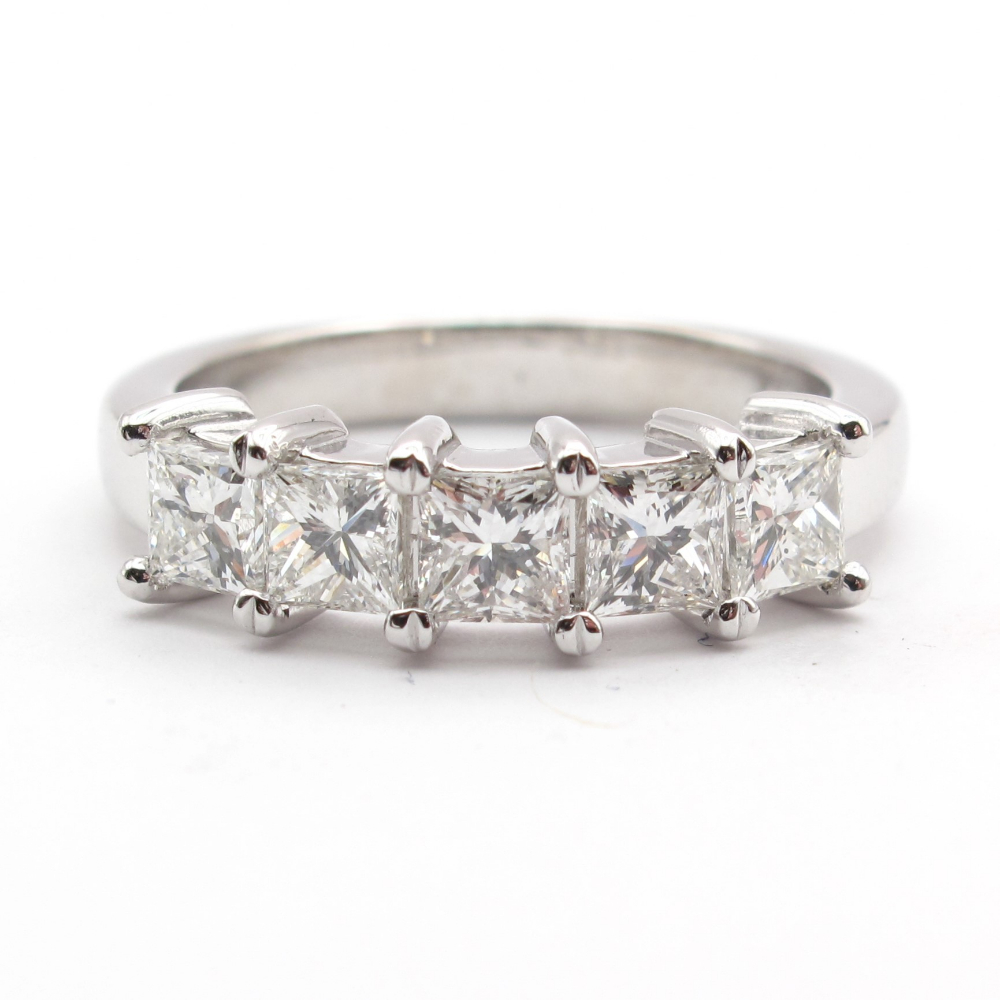 Princess Five Diamond Anniversary Band 1.19ctw 14k White Gold