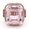 Large Kunzite Halo Pink Gold Ring