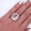 Large Kunzite Halo Pink Gold Ring Hand
