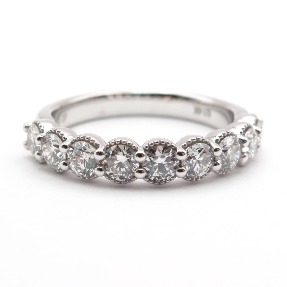 Nine Diamond Milgrain Wedding Band 1.01 ctw 14k White Gold
