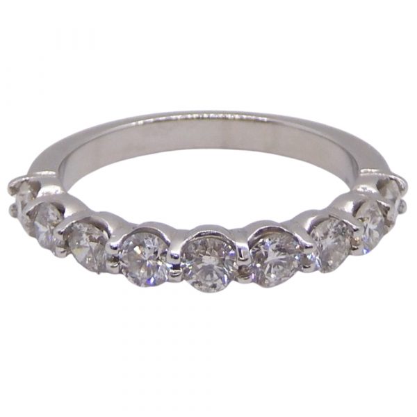 Nine Round Diamond Wedding Band Stack Ring 0.90 ctw 14k White Gold Front