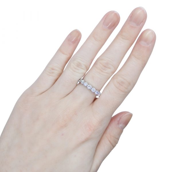 Nine Round Diamond Wedding Band Stack Ring 0.90 ctw 14k White Gold Lifestyle