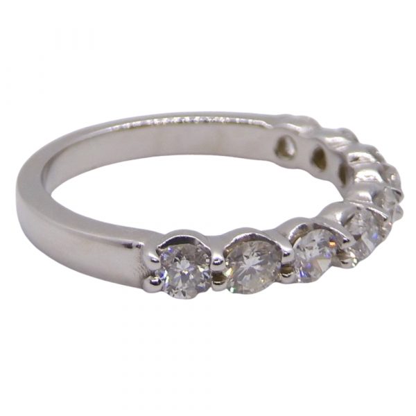 Nine Round Diamond Wedding Band Stack Ring 0.90 ctw 14k White Gold Right Side