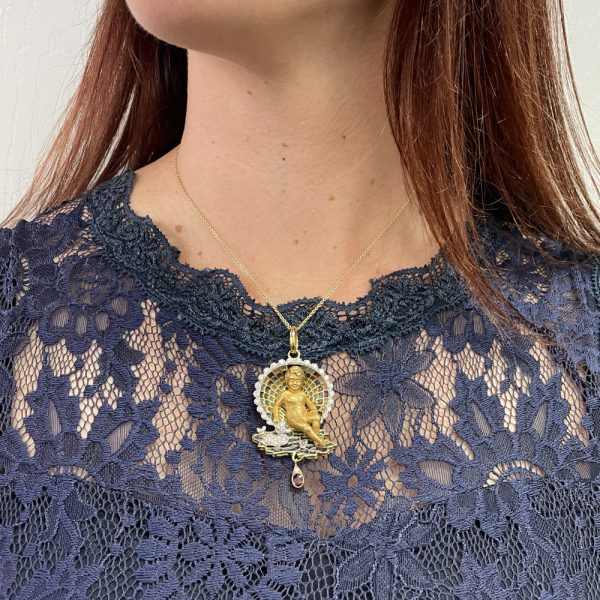Plique A Jour Cherub Putto Pendant 18k Worn