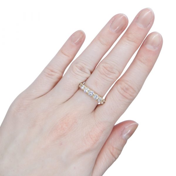 Seven Round Diamond Wedding Band Stack Ring 0.91 ctw 14k Yellow Gold Lifestyle