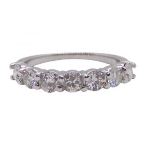 Seven Round Diamond Wedding Band Stack Ring 0.98 ctw 14k White Gold Front