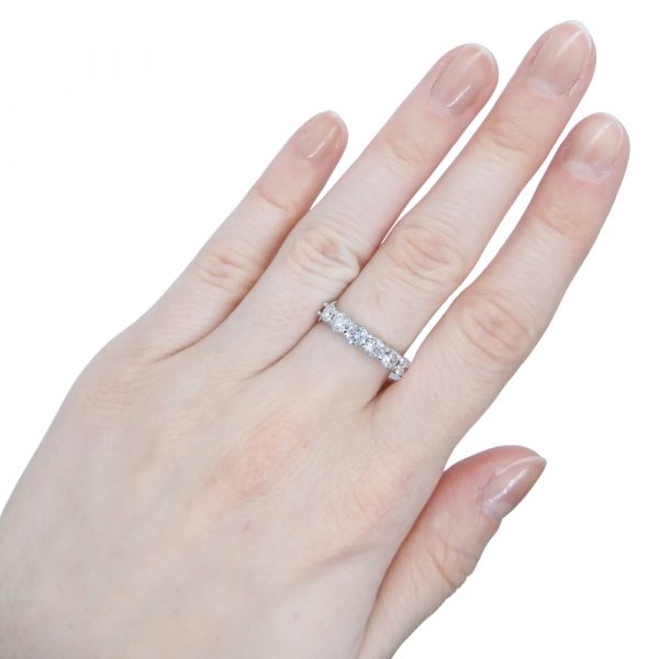 Seven Round Diamond Wedding Band Stack Ring 0.98 ctw 14k White Gold Lifestyle