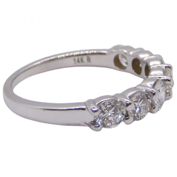 Seven Round Diamond Wedding Band Stack Ring 0.98 ctw 14k White Gold Right Side