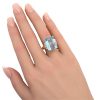 12 Carat Aquamarine Emerald Cut Vintage Ring Worn