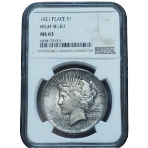 1921 Peace Dollar High Relief MS63 NGC
