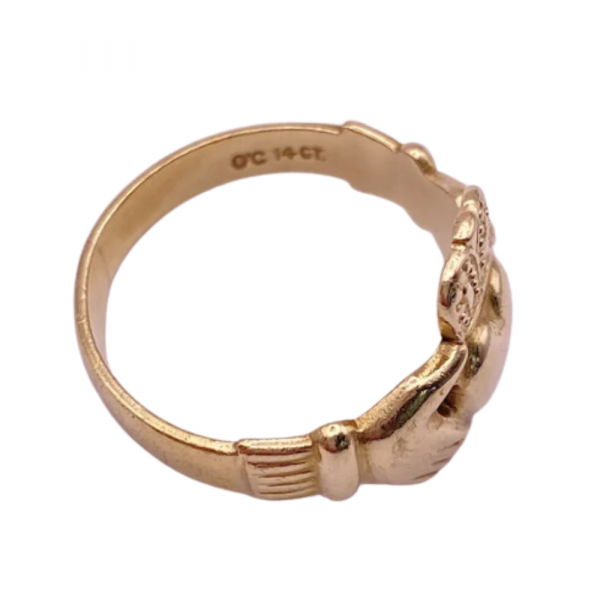 Claddagh Vintage Celtic Ring 14K Solid Gold Unisex Style and Size hallmark view