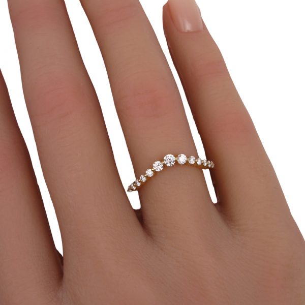 Curved Tapered Diamond Wedding Band Yellow Gold Worn