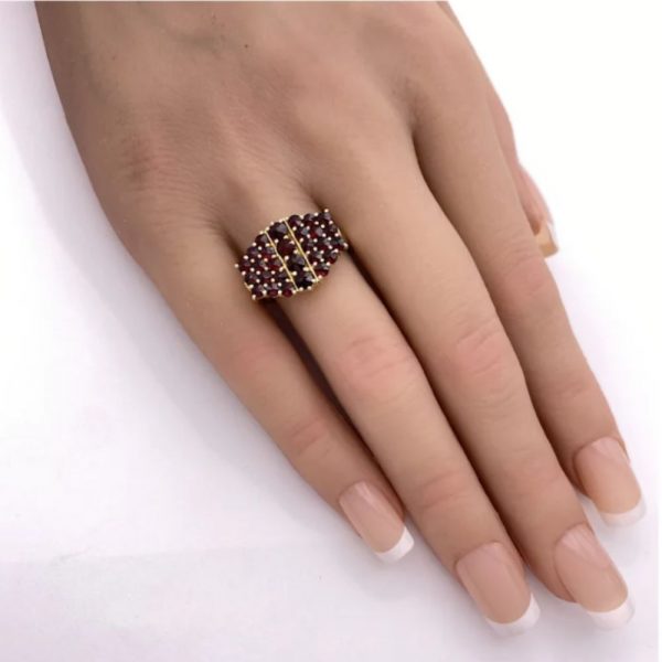 Czech Bohemian Garnet Ring Gold on 900 Silver 3.36 Carat TW hand comparison