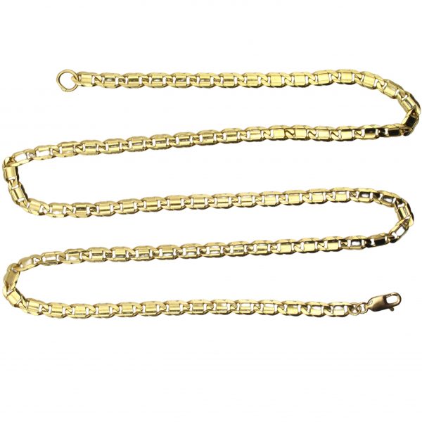 Fancy Beveled Flat Chain Link Necklace 14K Yellow Gold ~ 21 1/2" ~ 20.6 Grams Overall