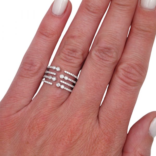 Four Row Diamond Negative Space Band White Gold Worn