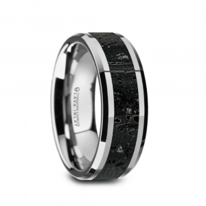 KILAUEA Black & Gray Lava Rock Wedding Band - Tungsten