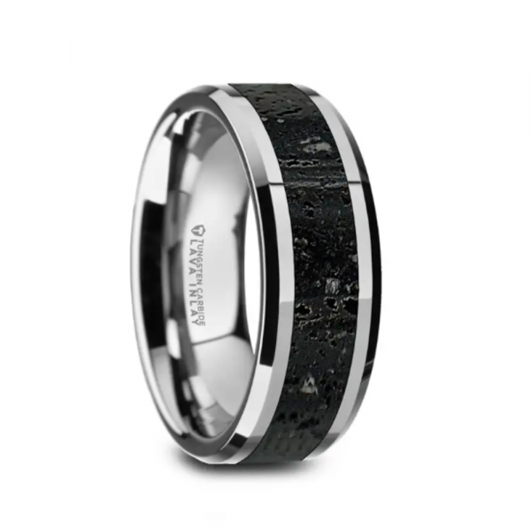 KILAUEA Black & Gray Lava Rock Wedding Band - Tungsten