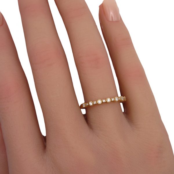 Milgrain Bezel Diamond Stack Band Yellow Gold Worn